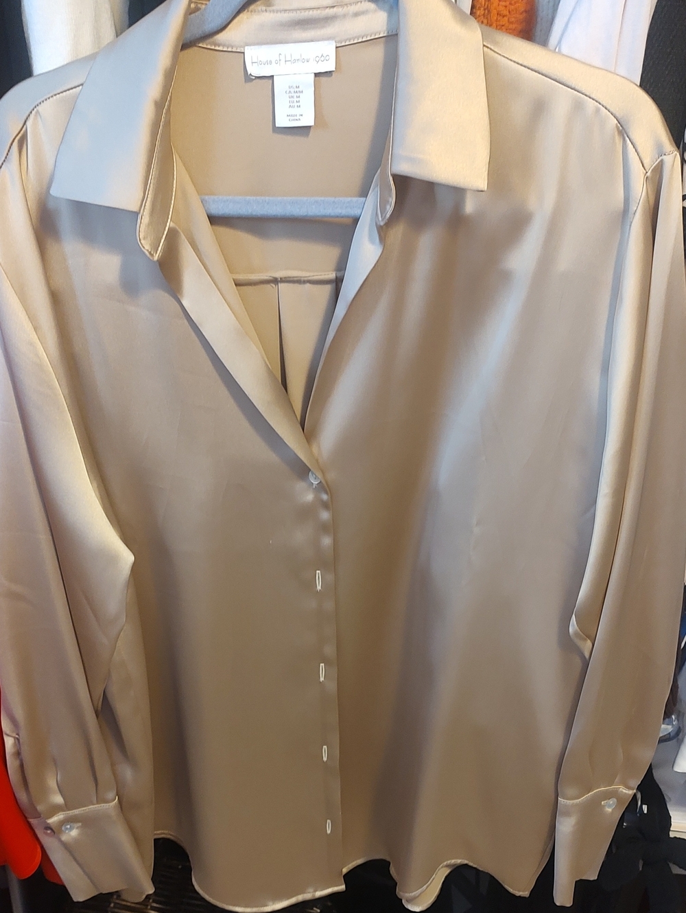 House of Harlow 1960 Men's Satin Button-Up Shirt — Light Beige